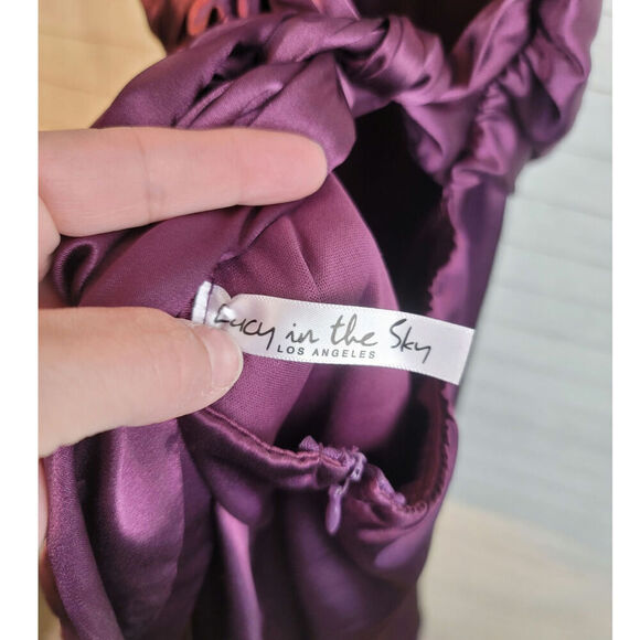 LUCY IN THE SKY WAVERLY SATIN MINI DRESS IN PURPLE, SZ LARGE - Picture 10 of 16